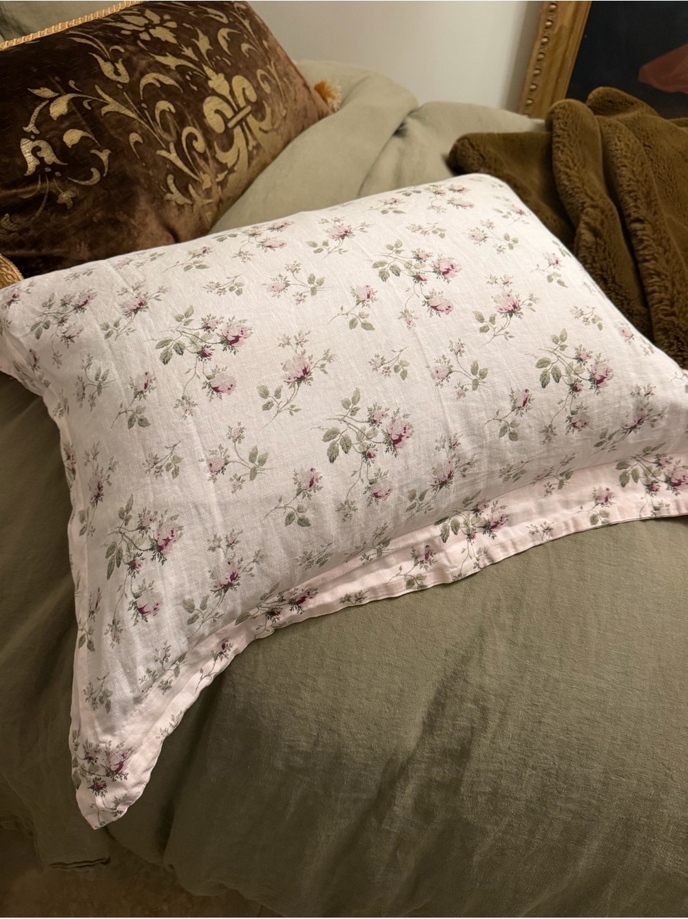 Vintage Bella Notte linen light rose/pale pink PAIR OF STANDARD SHAMS 2” flange